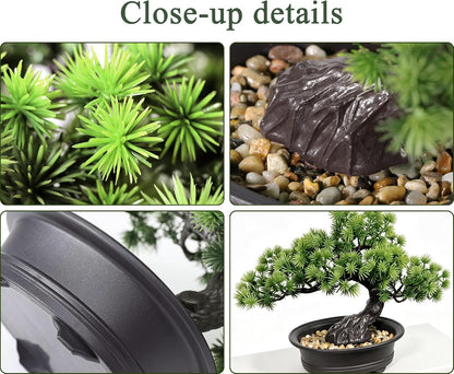 Artificial Plants Indoor Faux Bonsai Tree with Pot for Home Office Shelf Desk Decor, 9.5" Tall, Green