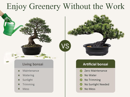Artificial Plants Indoor Faux Bonsai Tree with Pot for Home Office Shelf Desk Decor, 9.5" Tall, Green
