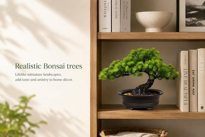 Artificial Plants Indoor Faux Bonsai Tree with Pot for Home Office Shelf Desk Decor, 9.5" Tall, Green