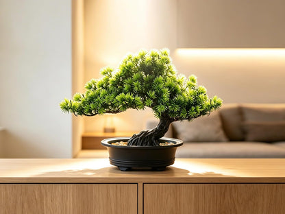 Artificial Plants Indoor Faux Bonsai Tree with Pot for Home Office Shelf Desk Decor, 9.5" Tall, Green