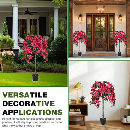 3.7FT Artificial Bougainvillea Tree, Faux Silk Flowering Potted Plant with Realistic Wood Trunk for Indoor Outdoor Home Decor, Front Porch, Patio & Garden