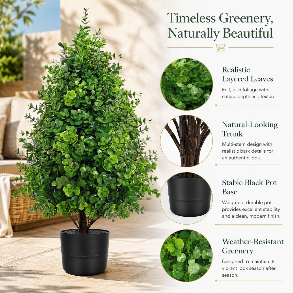 3.7FT Artificial Bougainvillea Tree, Faux Silk Flowering Potted Plant with Realistic Wood Trunk for Indoor Outdoor Home Decor, Front Porch, Patio & Garden