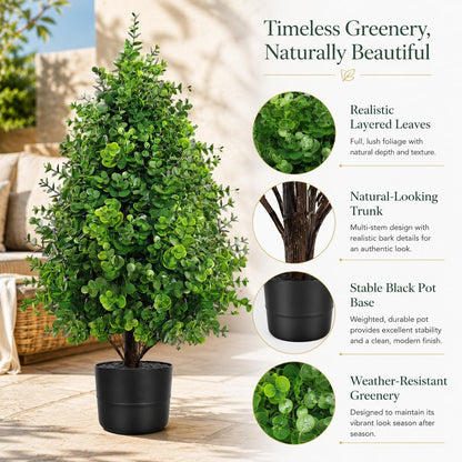 3.7FT Artificial Bougainvillea Tree, Faux Silk Flowering Potted Plant with Realistic Wood Trunk for Indoor Outdoor Home Decor, Front Porch, Patio & Garden