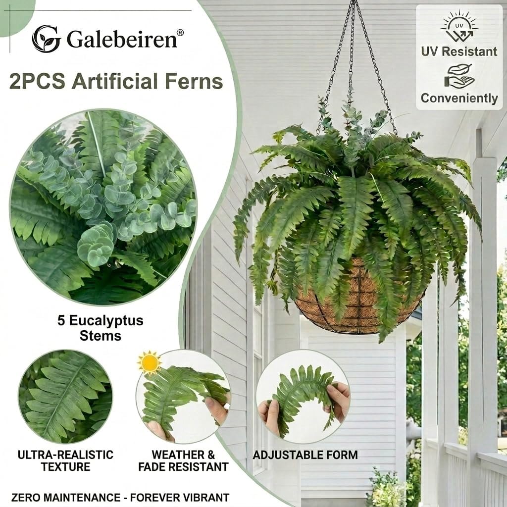 50" Fake Ferns Artificial Plants Large, 98 Artificial Ferns Outdoors Decor
