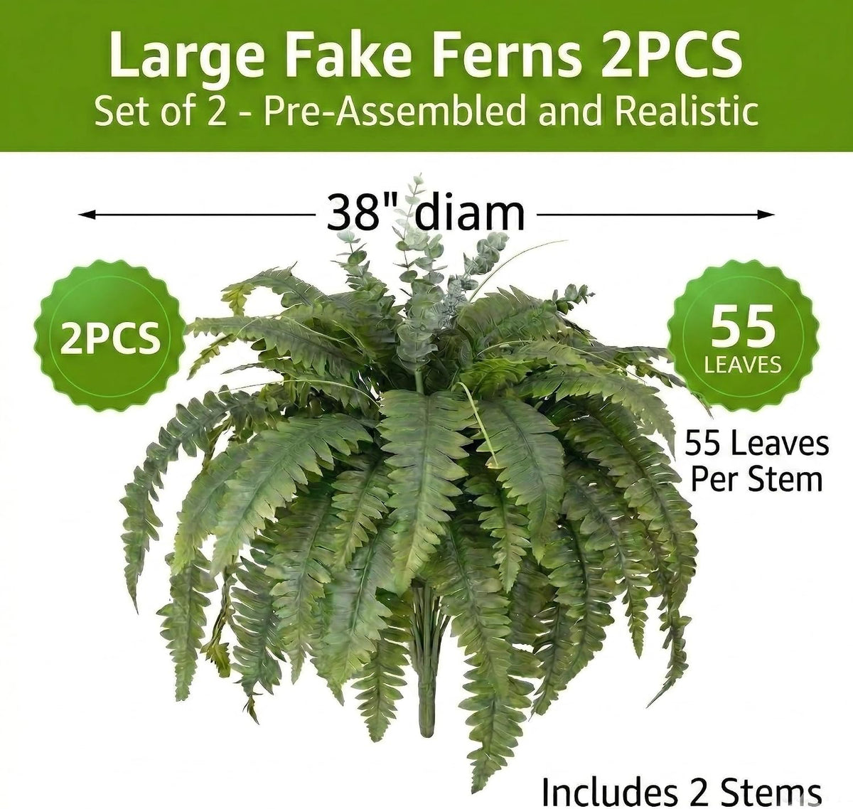 50" Fake Ferns Artificial Plants Large, 98 Artificial Ferns Outdoors Decor