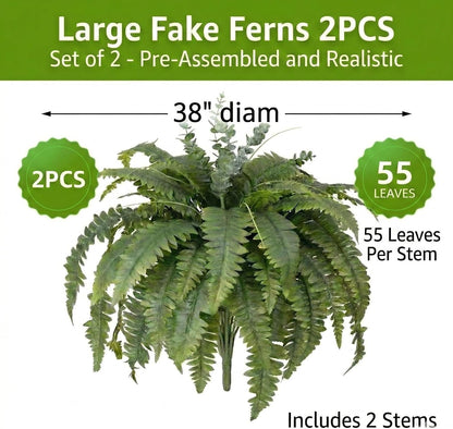 50" Fake Ferns Artificial Plants Large, 98 Artificial Ferns Outdoors Decor