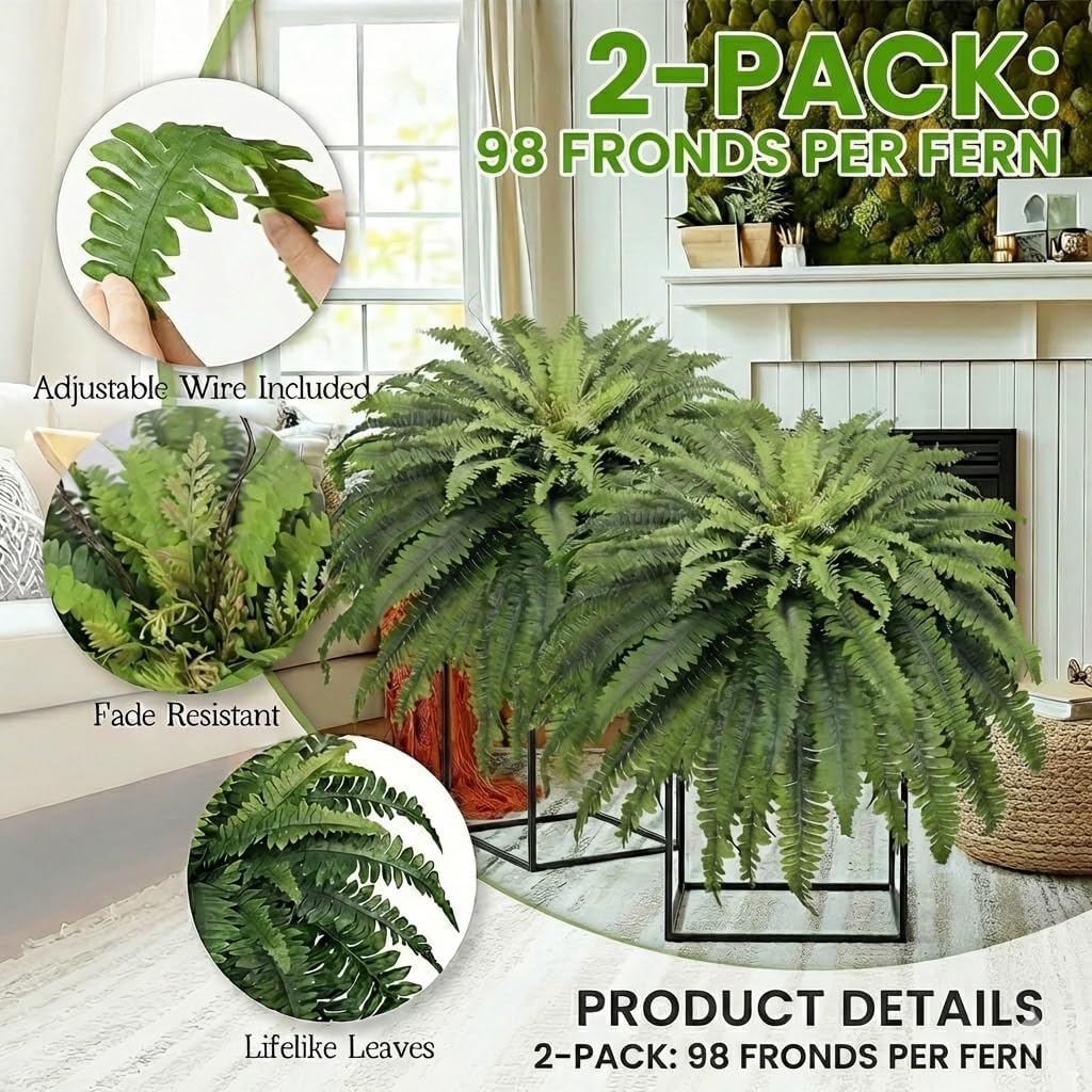 50" Fake Ferns Artificial Plants Large, 98 Artificial Ferns Outdoors Decor