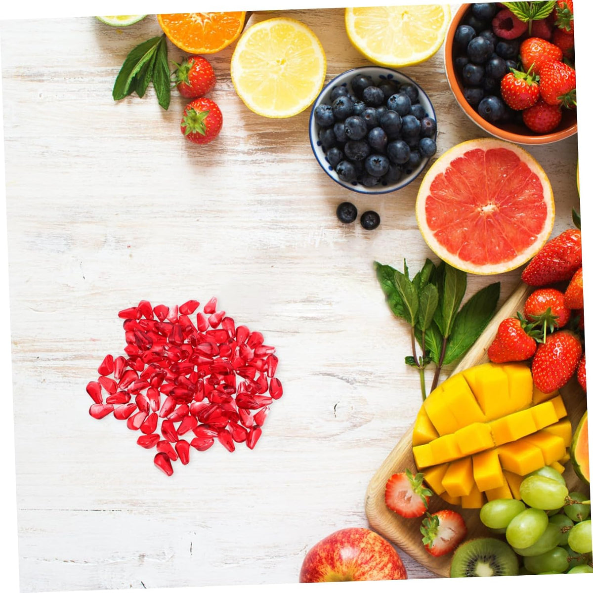 Simulated Pomegranate 100Pcs Red Decorative Fruit Beads for Home Kitchen Display and Food Photography Props