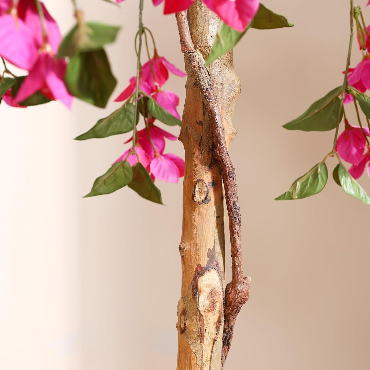 4FT Artificial Tree Tall Potted Fake Bougainvillea Trees for Outdoor Indoor Office Wedding Home Decor Lifelike Faux Plants with Wood Trunk and Pink Flowers