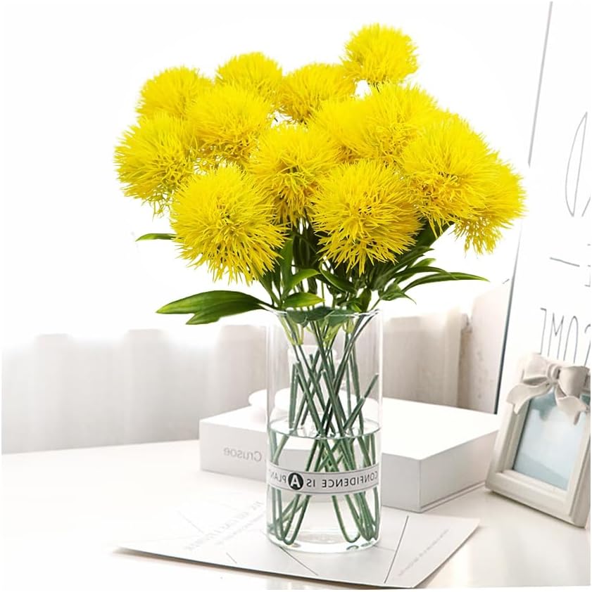 15 Pcs Dandelion Artificial Flowers Plants Bouquet Plastic Flower for Home Decoration/Wedding Decor (Yellow)
