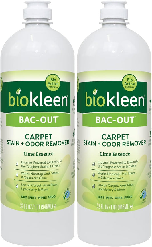 Bac-Out Enzyme Cleaner Spray and Stain & Odor Remover for Pet Stains, Laundry, Diapers, Wine, Carpets, & More, Eco-Friendly, Non-Toxic, Lime Scent, 32 Ounces