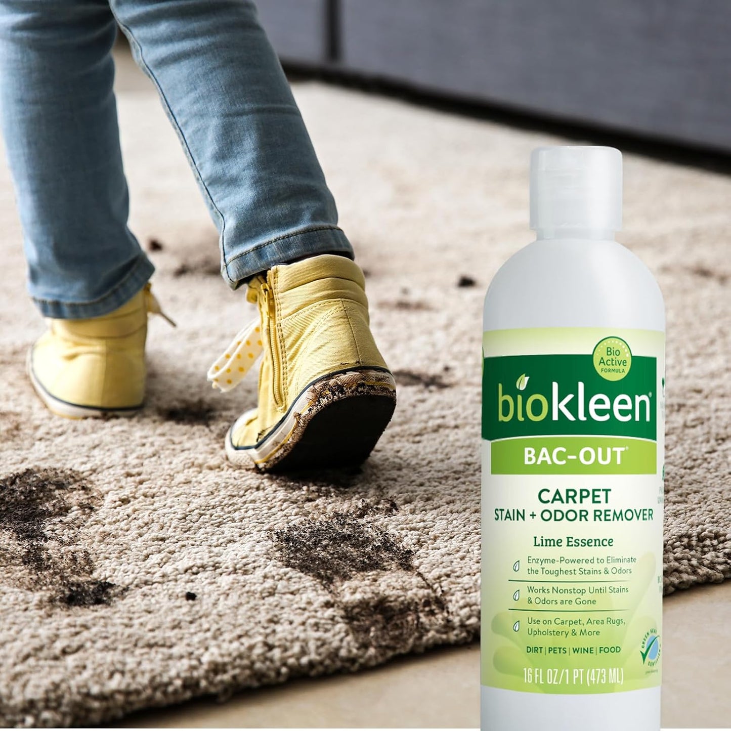 Bac-Out Enzyme Cleaner Spray and Stain & Odor Remover for Pet Stains, Laundry, Diapers, Wine, Carpets, & More, Eco-Friendly, Non-Toxic, Lime Scent, 32 Ounces