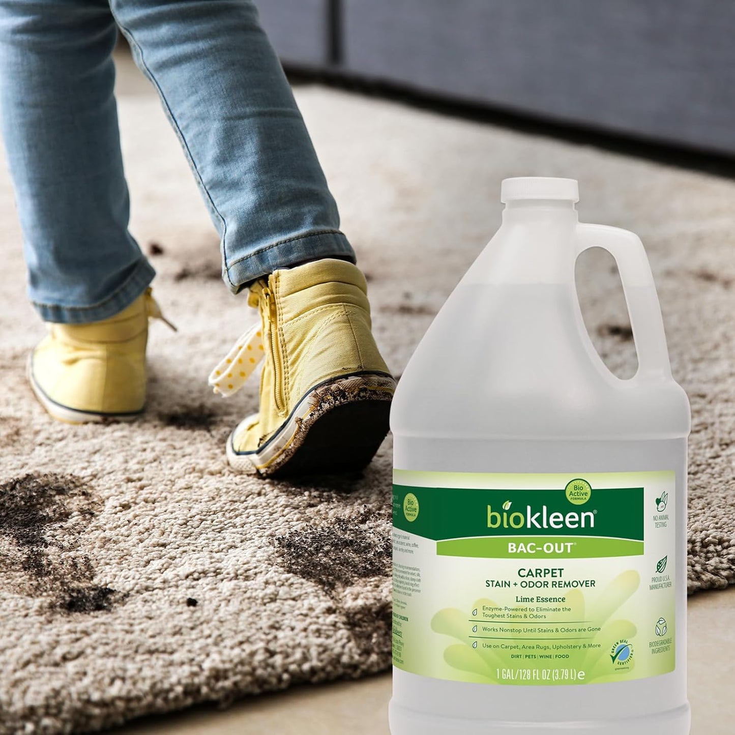 Bac-Out Enzyme Cleaner Spray and Stain & Odor Remover for Pet Stains, Laundry, Diapers, Wine, Carpets, & More, Eco-Friendly, Non-Toxic, Lime Scent, 32 Ounces
