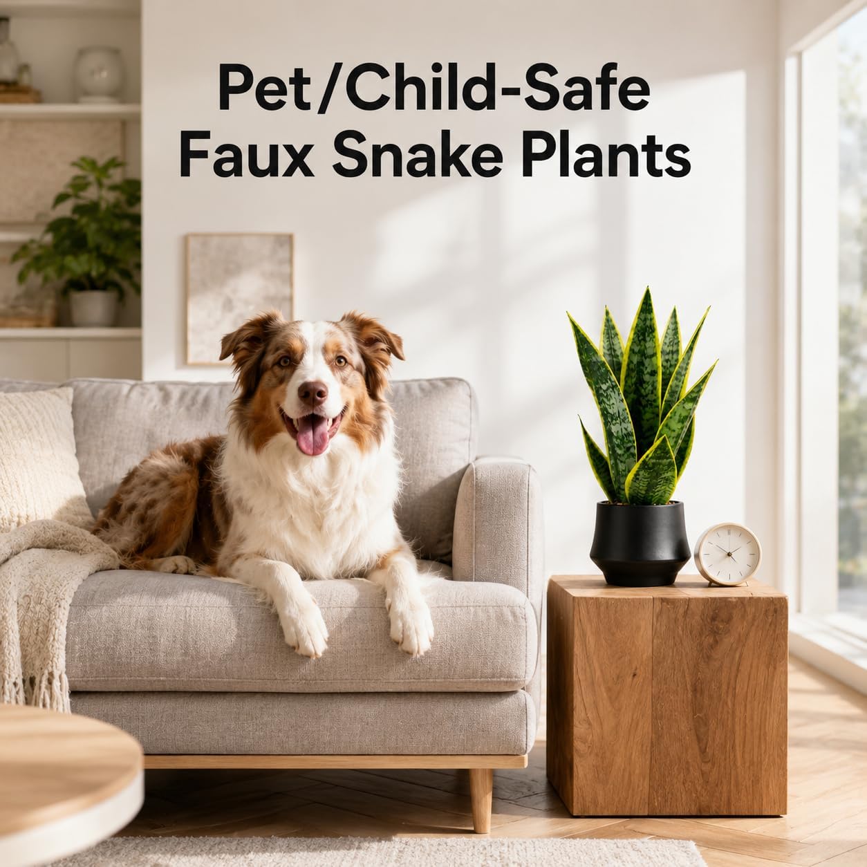 Realistic Artificial Snake Plant 15″ in Ceramic Pot – Faux Sansevieria Indoor Decor – Fake Potted Plant for Bathroom Shelf, Office Desk, Home Living Room Accent, Maintenance‑Free Greenery