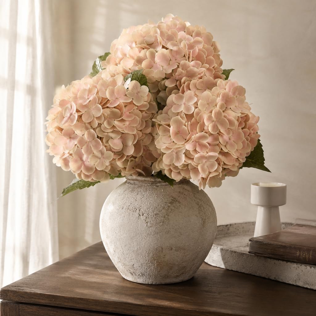 21" Real Touch White Hydrangea Artificial Flowers with Long Stem & Leaves, Full Latex Faux Hydrangea Flowers for Home Decor Party Floral Arrangements Wedding Bouquets Centerpieces