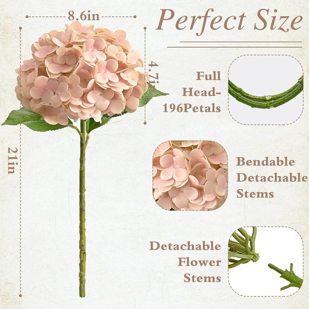 21" Real Touch White Hydrangea Artificial Flowers with Long Stem & Leaves, Full Latex Faux Hydrangea Flowers for Home Decor Party Floral Arrangements Wedding Bouquets Centerpieces
