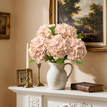 21" Real Touch White Hydrangea Artificial Flowers with Long Stem & Leaves, Full Latex Faux Hydrangea Flowers for Home Decor Party Floral Arrangements Wedding Bouquets Centerpieces