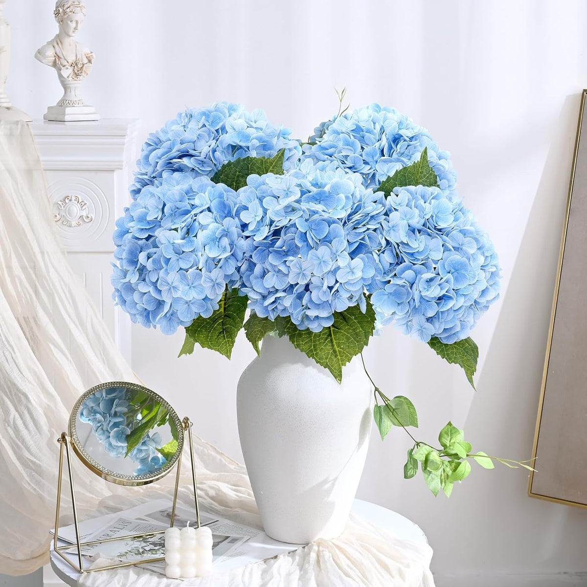 21" Real Touch White Hydrangea Artificial Flowers with Long Stem & Leaves, Full Latex Faux Hydrangea Flowers for Home Decor Party Floral Arrangements Wedding Bouquets Centerpieces