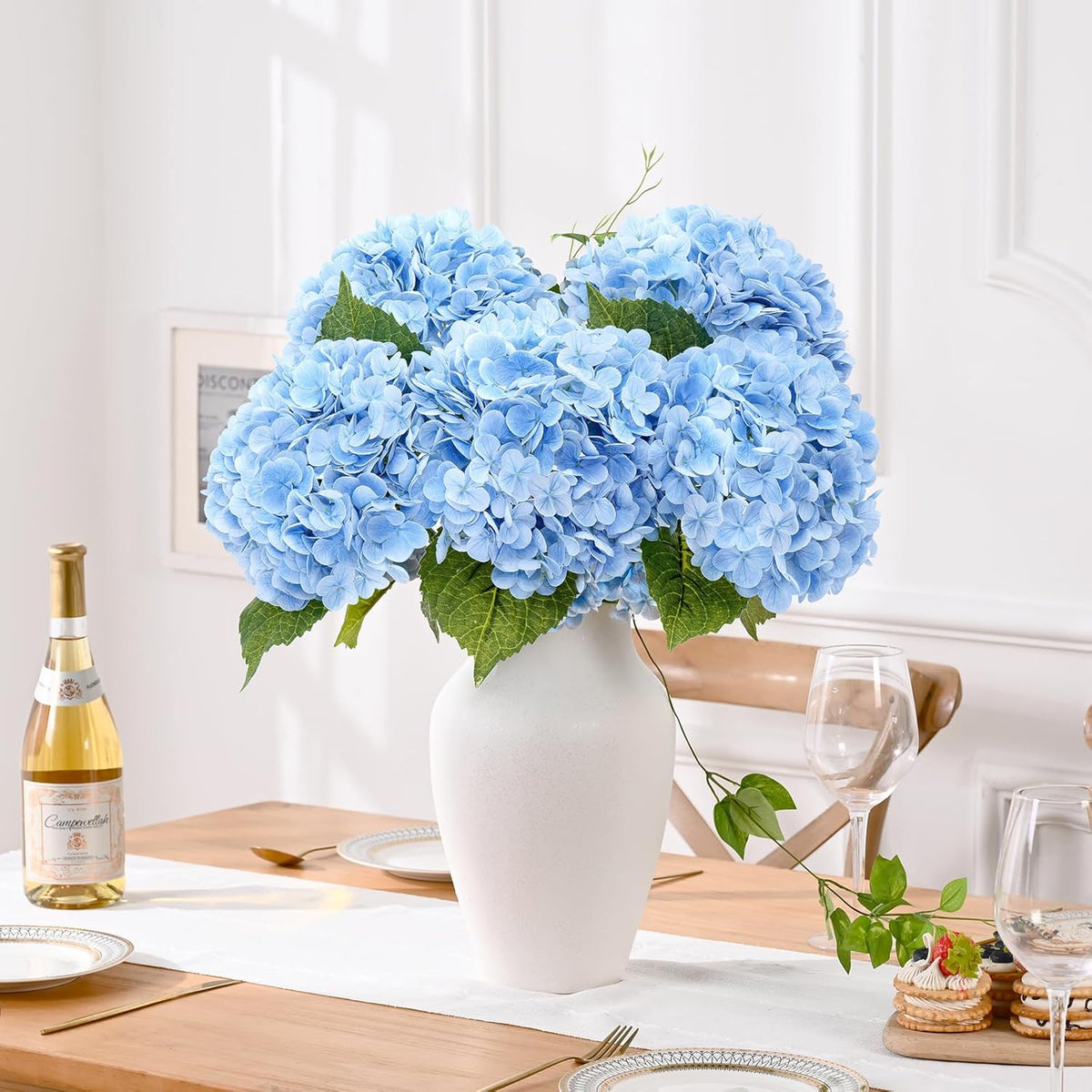 21" Real Touch White Hydrangea Artificial Flowers with Long Stem & Leaves, Full Latex Faux Hydrangea Flowers for Home Decor Party Floral Arrangements Wedding Bouquets Centerpieces