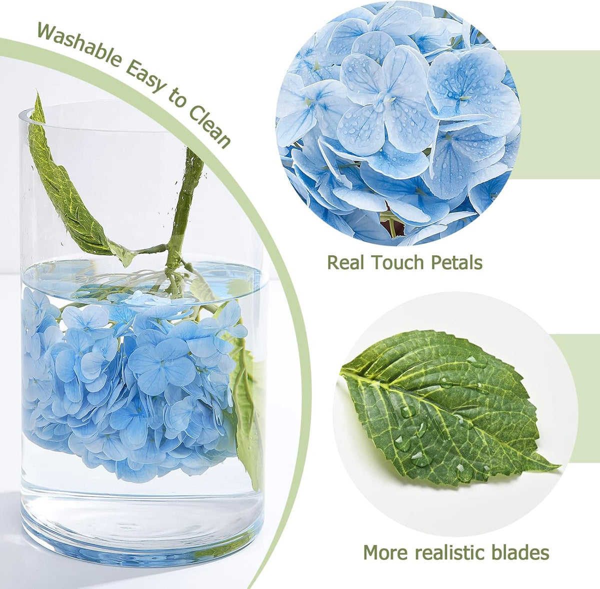21" Real Touch White Hydrangea Artificial Flowers with Long Stem & Leaves, Full Latex Faux Hydrangea Flowers for Home Decor Party Floral Arrangements Wedding Bouquets Centerpieces