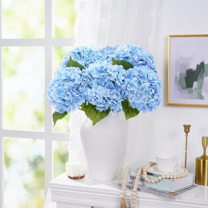 21" Real Touch White Hydrangea Artificial Flowers with Long Stem & Leaves, Full Latex Faux Hydrangea Flowers for Home Decor Party Floral Arrangements Wedding Bouquets Centerpieces
