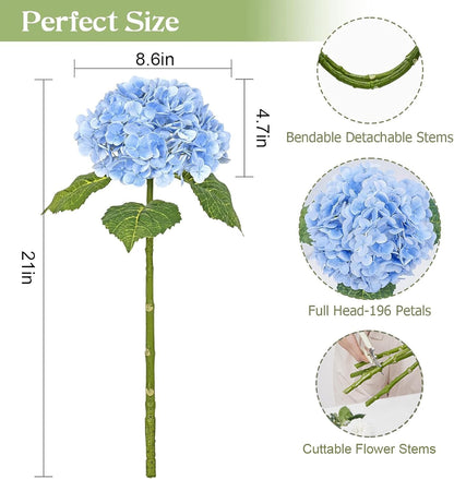 21" Real Touch White Hydrangea Artificial Flowers with Long Stem & Leaves, Full Latex Faux Hydrangea Flowers for Home Decor Party Floral Arrangements Wedding Bouquets Centerpieces