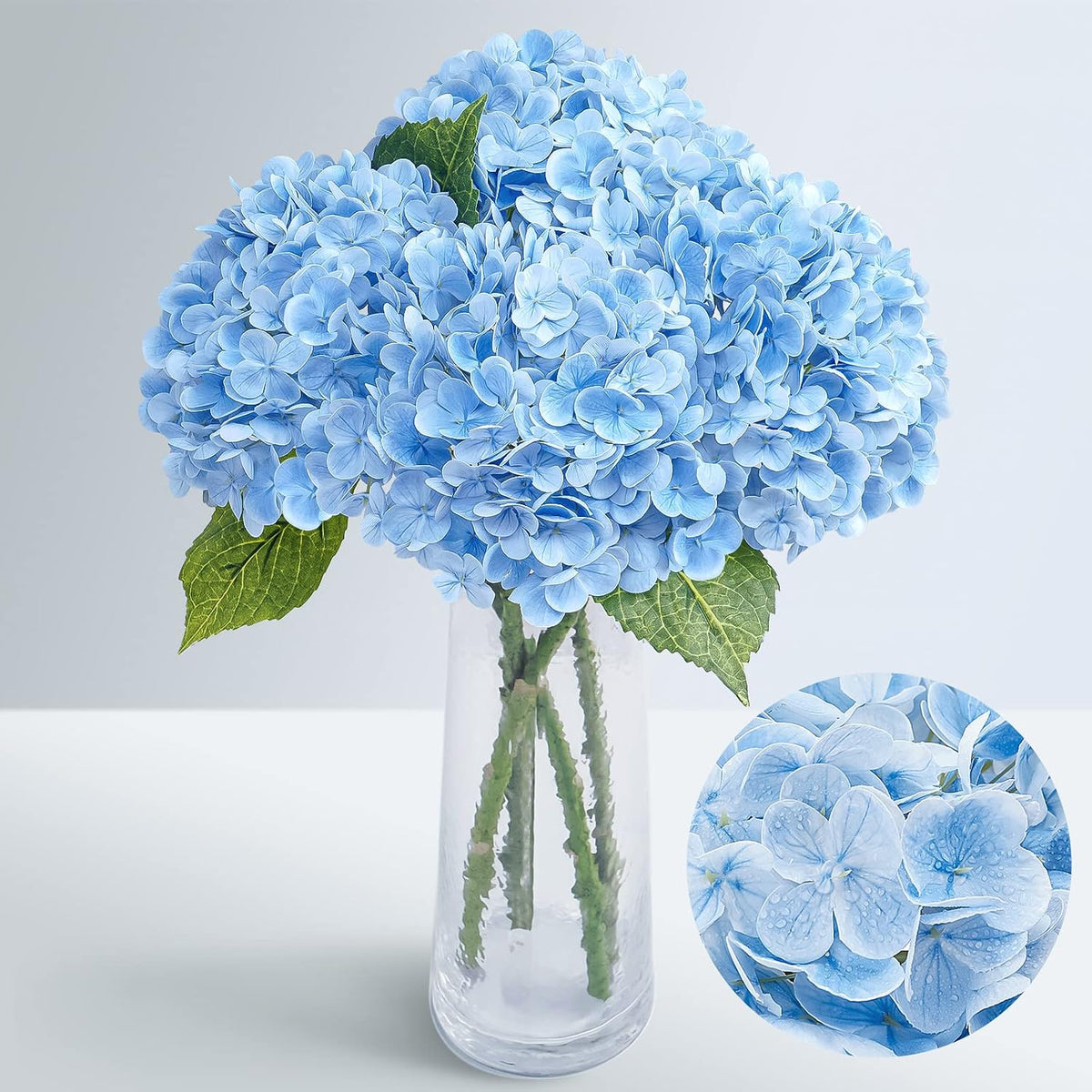 21" Real Touch White Hydrangea Artificial Flowers with Long Stem & Leaves, Full Latex Faux Hydrangea Flowers for Home Decor Party Floral Arrangements Wedding Bouquets Centerpieces