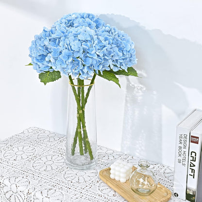 21" Real Touch White Hydrangea Artificial Flowers with Long Stem & Leaves, Full Latex Faux Hydrangea Flowers for Home Decor Party Floral Arrangements Wedding Bouquets Centerpieces