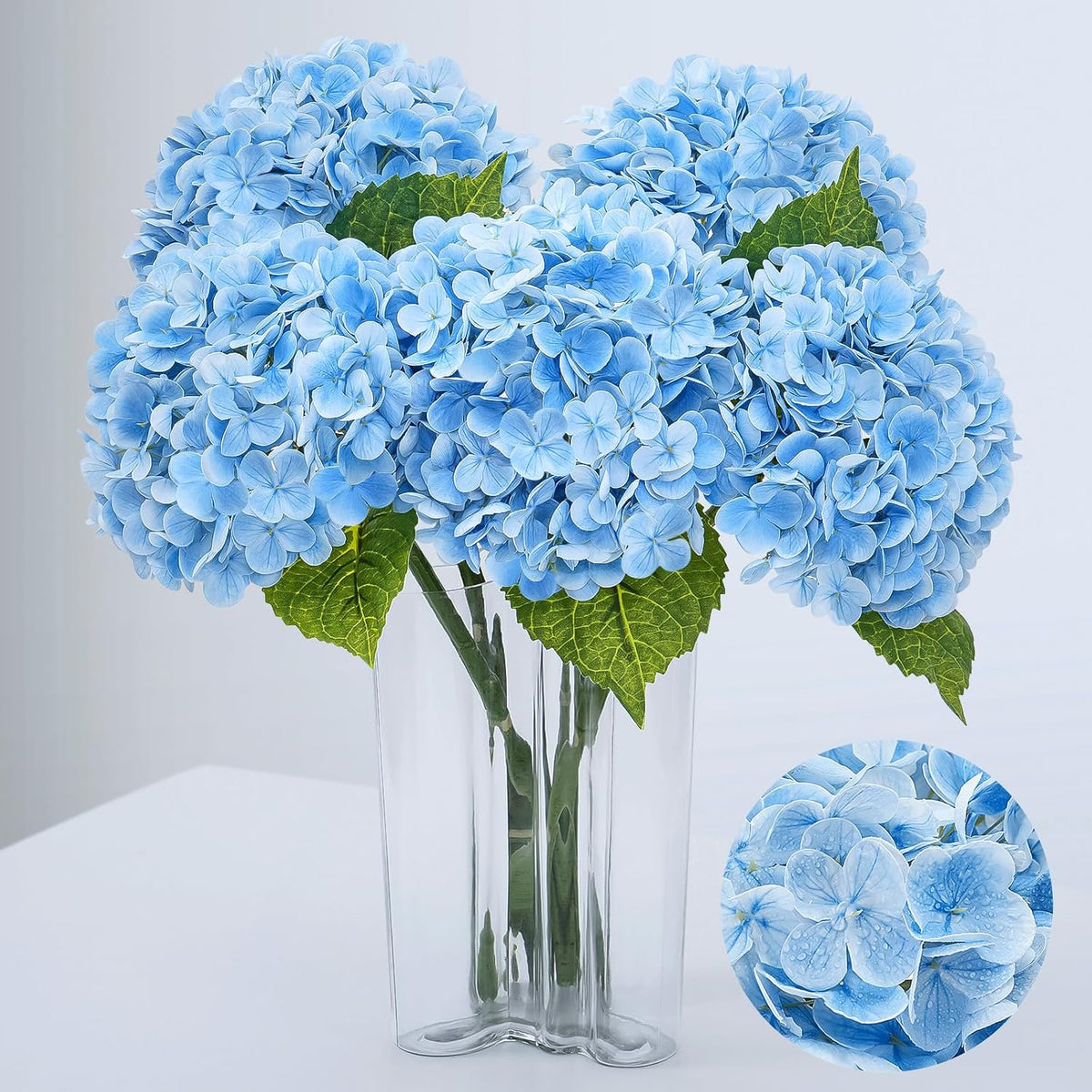 21" Real Touch White Hydrangea Artificial Flowers with Long Stem & Leaves, Full Latex Faux Hydrangea Flowers for Home Decor Party Floral Arrangements Wedding Bouquets Centerpieces