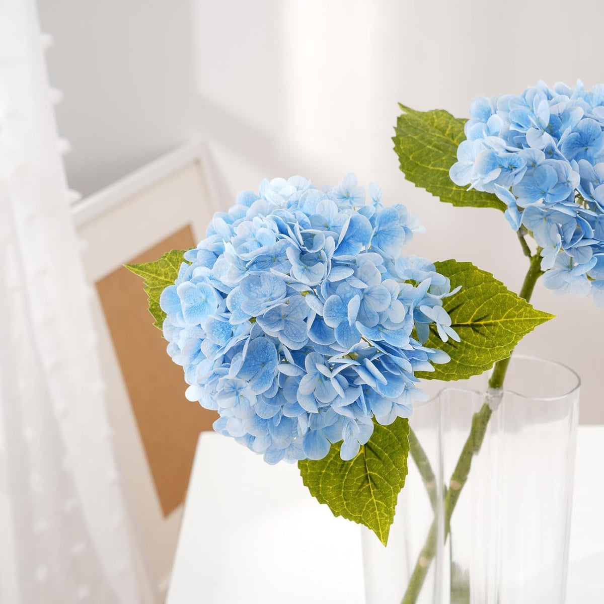 21" Real Touch White Hydrangea Artificial Flowers with Long Stem & Leaves, Full Latex Faux Hydrangea Flowers for Home Decor Party Floral Arrangements Wedding Bouquets Centerpieces