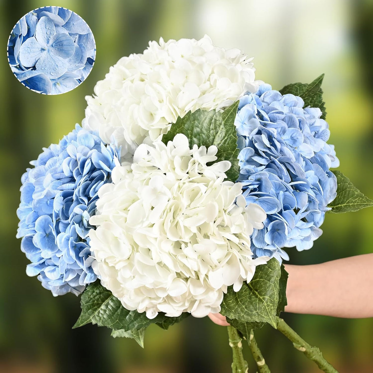 21" Real Touch White Hydrangea Artificial Flowers with Long Stem & Leaves, Full Latex Faux Hydrangea Flowers for Home Decor Party Floral Arrangements Wedding Bouquets Centerpieces