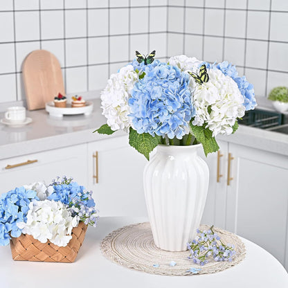 21" Real Touch White Hydrangea Artificial Flowers with Long Stem & Leaves, Full Latex Faux Hydrangea Flowers for Home Decor Party Floral Arrangements Wedding Bouquets Centerpieces
