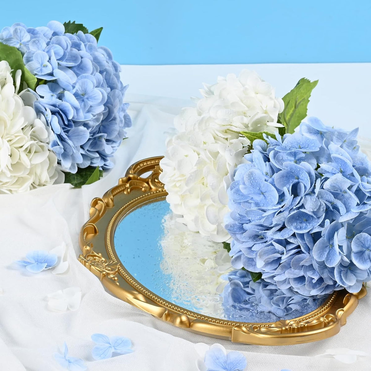 21" Real Touch White Hydrangea Artificial Flowers with Long Stem & Leaves, Full Latex Faux Hydrangea Flowers for Home Decor Party Floral Arrangements Wedding Bouquets Centerpieces