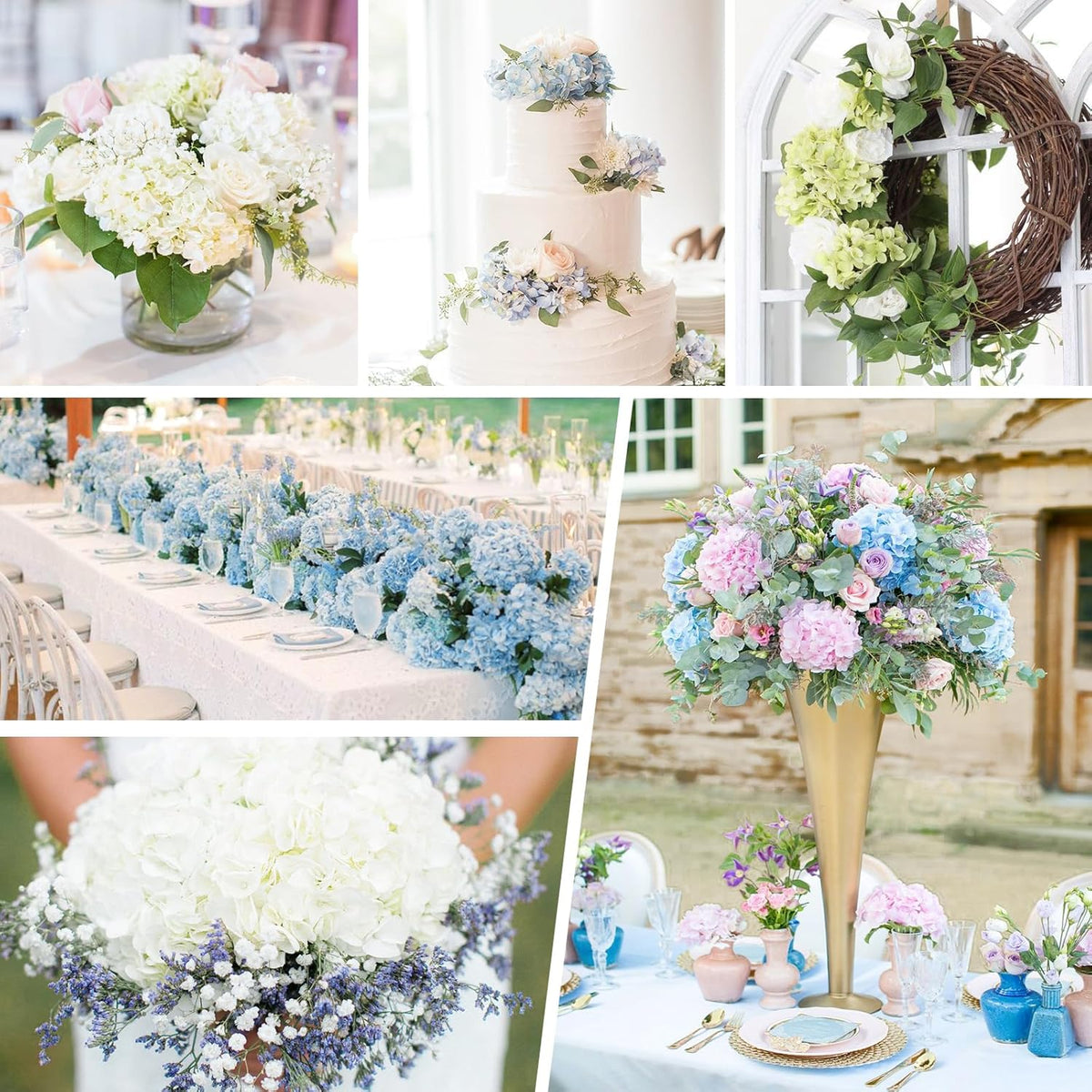 21" Real Touch White Hydrangea Artificial Flowers with Long Stem & Leaves, Full Latex Faux Hydrangea Flowers for Home Decor Party Floral Arrangements Wedding Bouquets Centerpieces