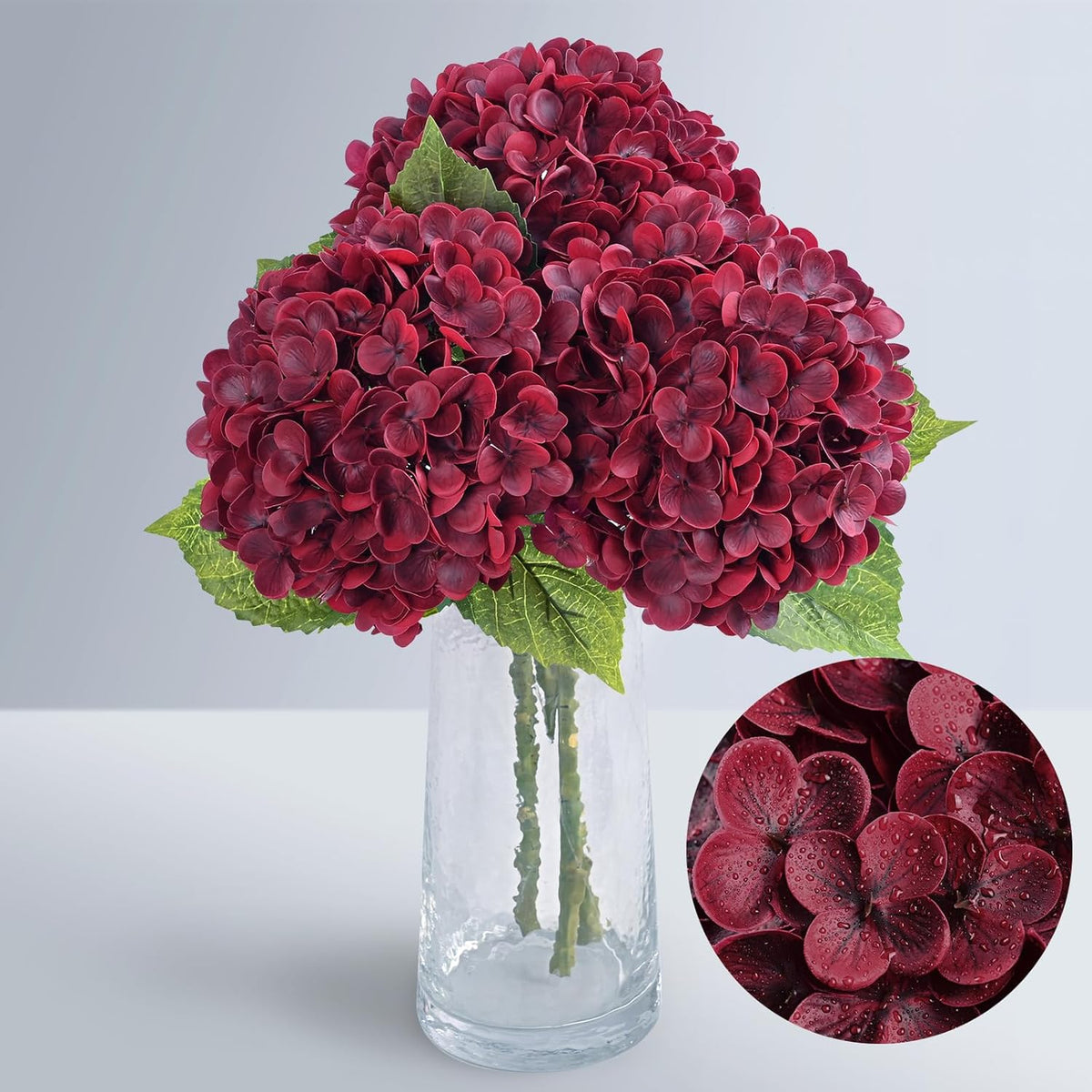 21" Real Touch White Hydrangea Artificial Flowers with Long Stem & Leaves, Full Latex Faux Hydrangea Flowers for Home Decor Party Floral Arrangements Wedding Bouquets Centerpieces