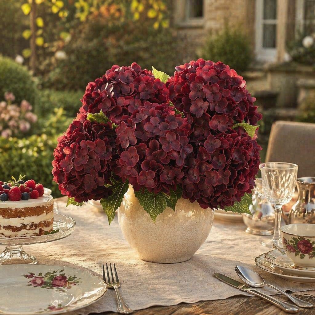 21" Real Touch White Hydrangea Artificial Flowers with Long Stem & Leaves, Full Latex Faux Hydrangea Flowers for Home Decor Party Floral Arrangements Wedding Bouquets Centerpieces