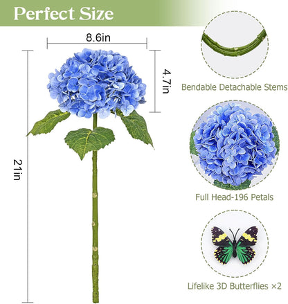 21" Real Touch White Hydrangea Artificial Flowers with Long Stem & Leaves, Full Latex Faux Hydrangea Flowers for Home Decor Party Floral Arrangements Wedding Bouquets Centerpieces