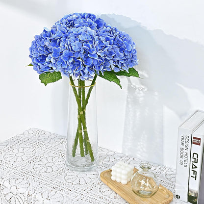 21" Real Touch White Hydrangea Artificial Flowers with Long Stem & Leaves, Full Latex Faux Hydrangea Flowers for Home Decor Party Floral Arrangements Wedding Bouquets Centerpieces