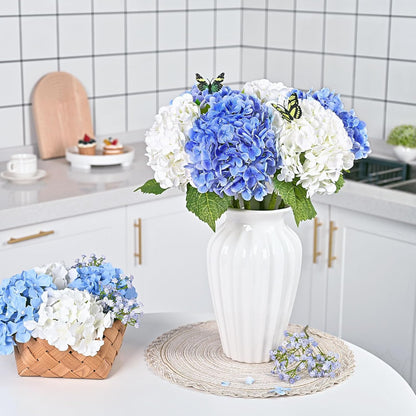 21" Real Touch White Hydrangea Artificial Flowers with Long Stem & Leaves, Full Latex Faux Hydrangea Flowers for Home Decor Party Floral Arrangements Wedding Bouquets Centerpieces