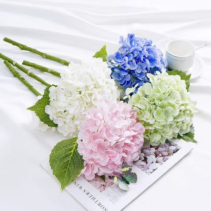 21" Real Touch White Hydrangea Artificial Flowers with Long Stem & Leaves, Full Latex Faux Hydrangea Flowers for Home Decor Party Floral Arrangements Wedding Bouquets Centerpieces