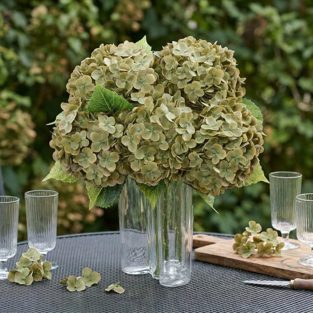 21" Real Touch White Hydrangea Artificial Flowers with Long Stem & Leaves, Full Latex Faux Hydrangea Flowers for Home Decor Party Floral Arrangements Wedding Bouquets Centerpieces