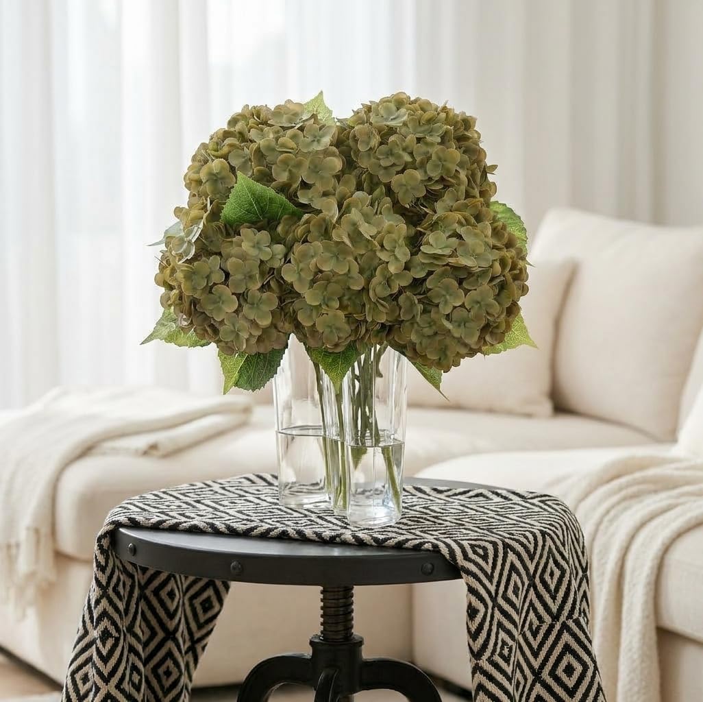 21" Real Touch White Hydrangea Artificial Flowers with Long Stem & Leaves, Full Latex Faux Hydrangea Flowers for Home Decor Party Floral Arrangements Wedding Bouquets Centerpieces