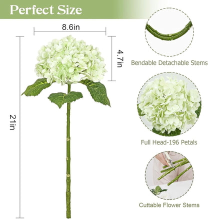 21" Real Touch White Hydrangea Artificial Flowers with Long Stem & Leaves, Full Latex Faux Hydrangea Flowers for Home Decor Party Floral Arrangements Wedding Bouquets Centerpieces