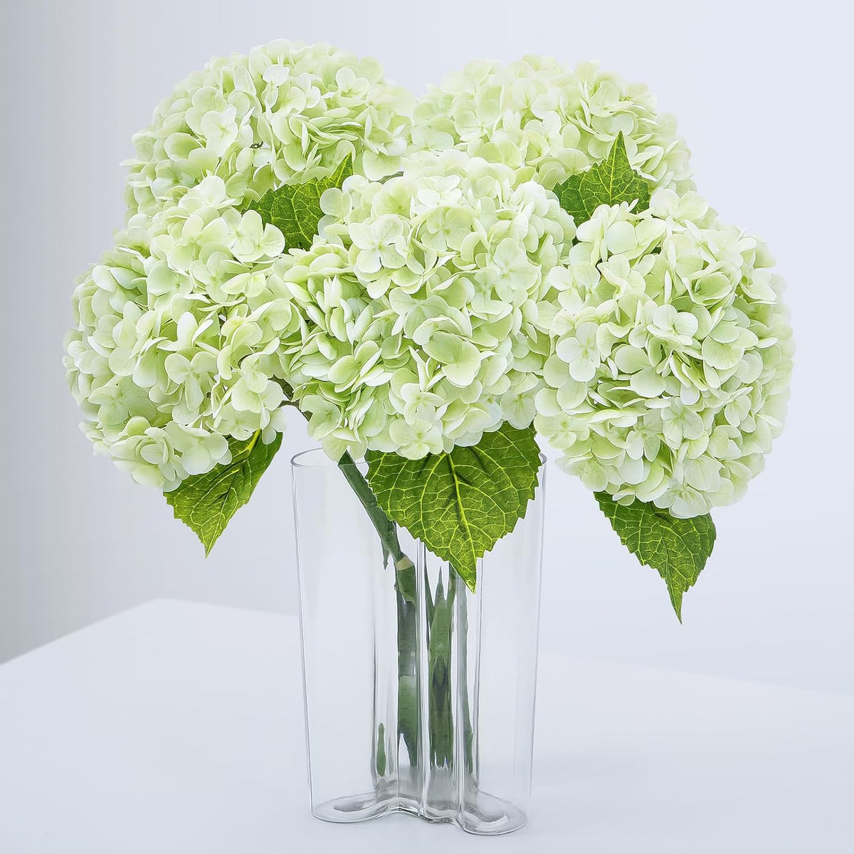 21" Real Touch White Hydrangea Artificial Flowers with Long Stem & Leaves, Full Latex Faux Hydrangea Flowers for Home Decor Party Floral Arrangements Wedding Bouquets Centerpieces