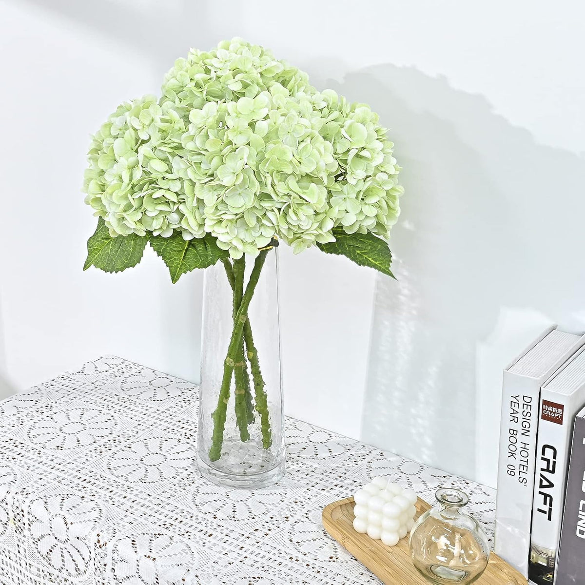 21" Real Touch White Hydrangea Artificial Flowers with Long Stem & Leaves, Full Latex Faux Hydrangea Flowers for Home Decor Party Floral Arrangements Wedding Bouquets Centerpieces