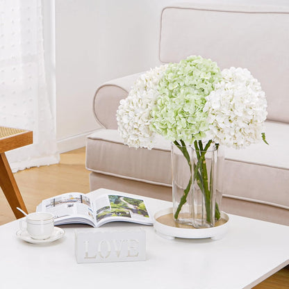 21" Real Touch White Hydrangea Artificial Flowers with Long Stem & Leaves, Full Latex Faux Hydrangea Flowers for Home Decor Party Floral Arrangements Wedding Bouquets Centerpieces