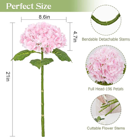 21" Real Touch White Hydrangea Artificial Flowers with Long Stem & Leaves, Full Latex Faux Hydrangea Flowers for Home Decor Party Floral Arrangements Wedding Bouquets Centerpieces
