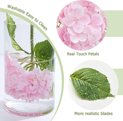 21" Real Touch White Hydrangea Artificial Flowers with Long Stem & Leaves, Full Latex Faux Hydrangea Flowers for Home Decor Party Floral Arrangements Wedding Bouquets Centerpieces