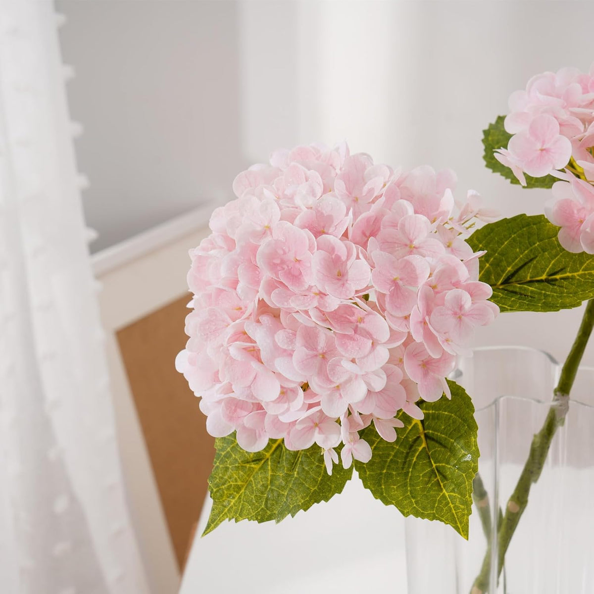21" Real Touch White Hydrangea Artificial Flowers with Long Stem & Leaves, Full Latex Faux Hydrangea Flowers for Home Decor Party Floral Arrangements Wedding Bouquets Centerpieces