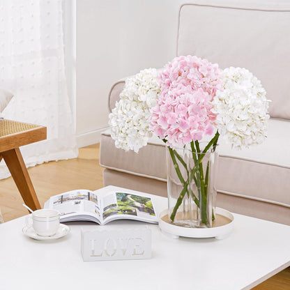 21" Real Touch White Hydrangea Artificial Flowers with Long Stem & Leaves, Full Latex Faux Hydrangea Flowers for Home Decor Party Floral Arrangements Wedding Bouquets Centerpieces